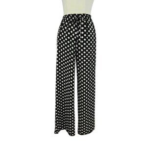 Women’s Polka Dot Wide Leg Pants Elastic Waist Drawstring Size L